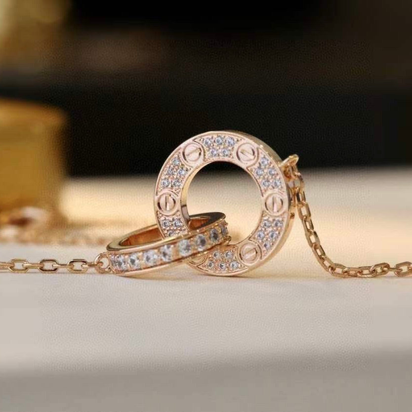 [⭐Clover Jewelry]LOVE 7.6MM NECKLACE ROSE GOLD AND SILVER  FULL DIAMOND