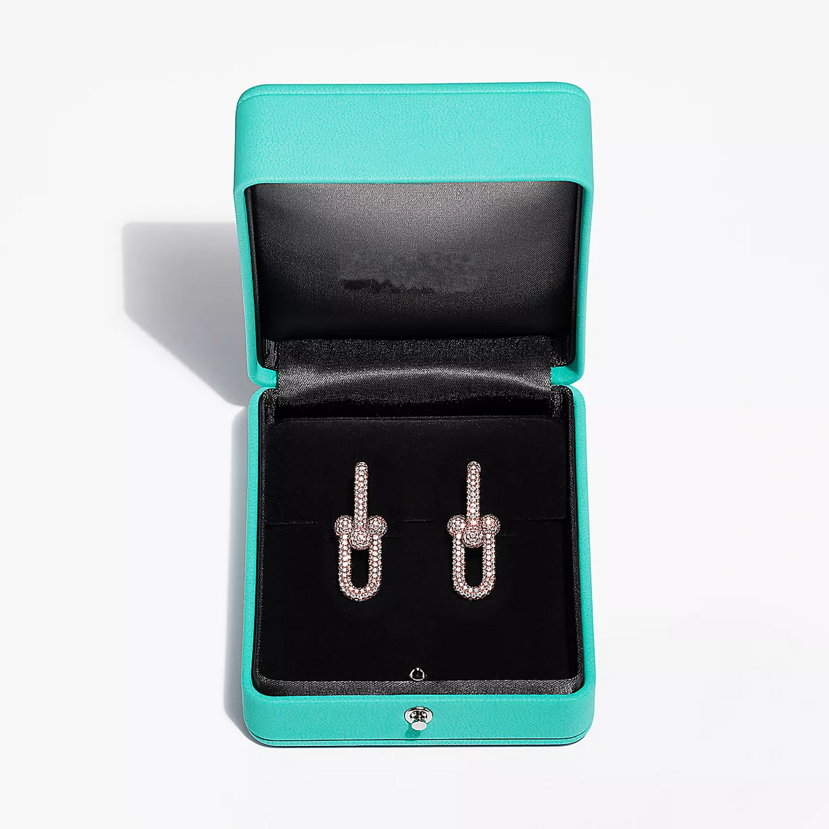 [Clover Jewelry]LARGE LINK EARRINGS PINK GOLD WITH PAVED DIAMONDS