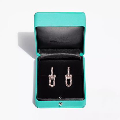 [Clover Jewelry]LARGE LINK EARRINGS PINK GOLD WITH PAVED DIAMONDS
