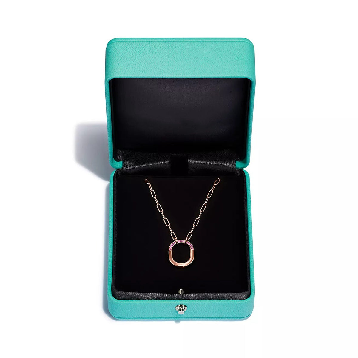 [Clover Jewelry]LOCK SMALL PENDANT PINK DIAMOND PINK GOLD NECKLACE