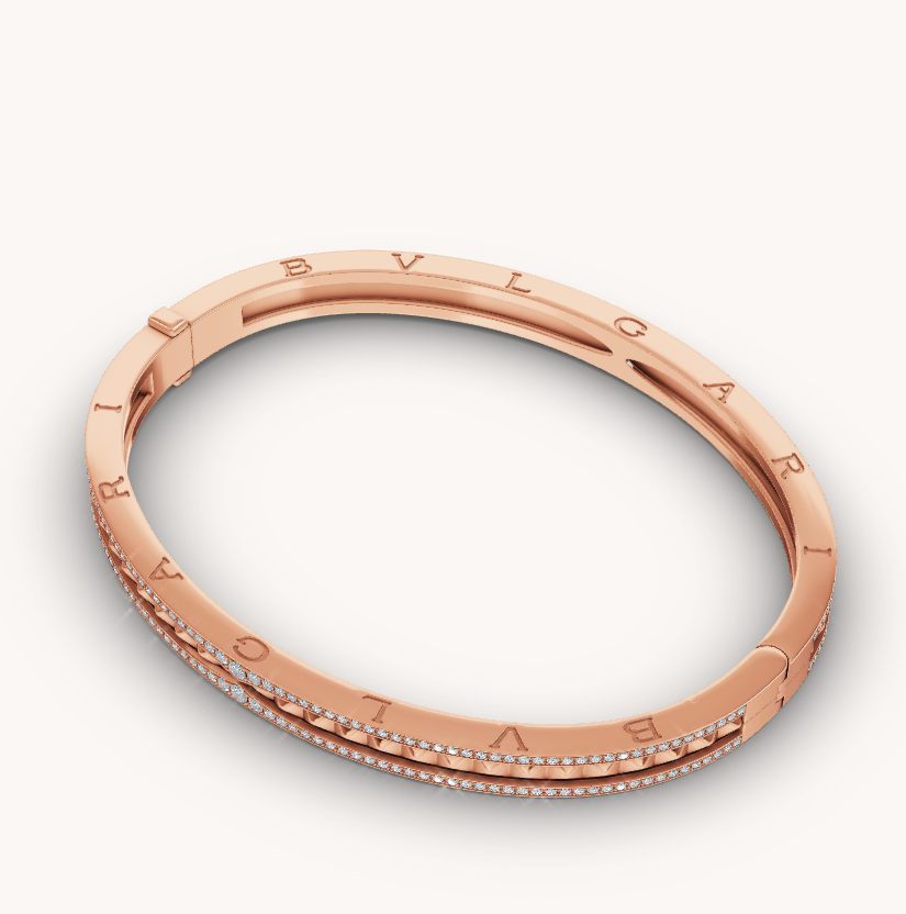 [⭐Clover Jewelry]ZERO 1 SPIRAL AND PAVED DIAMOND PINK GOLD BRACELET