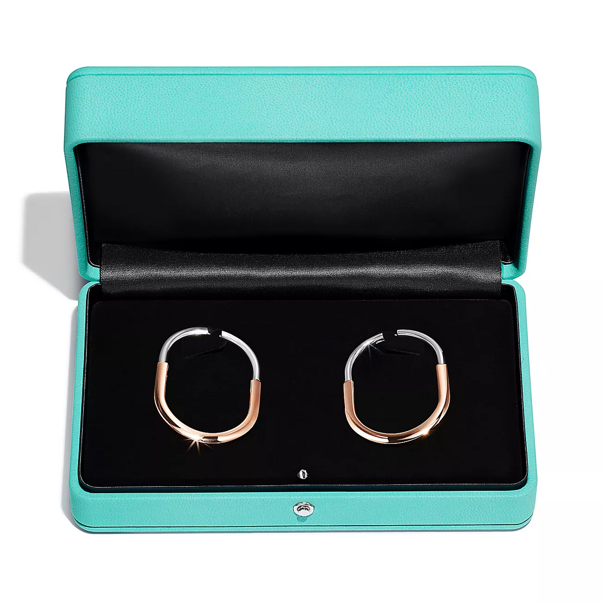 [Clover Jewelry]LOCK EARRINGS ROSE AND WHITE GOLD DIAMONDS EXTRA LARGE