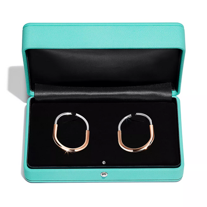[Clover Jewelry]LOCK EARRINGS ROSE AND WHITE GOLD DIAMONDS EXTRA LARGE