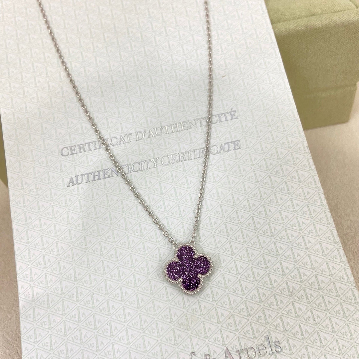 [⭐Clover Jewelry]NEW 15MM PURPLE SAND-GOLD FOUR-LEAF CLOVER NECKLACE