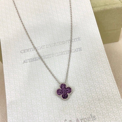 [⭐Clover Jewelry]NEW 15MM PURPLE SAND-GOLD FOUR-LEAF CLOVER NECKLACE