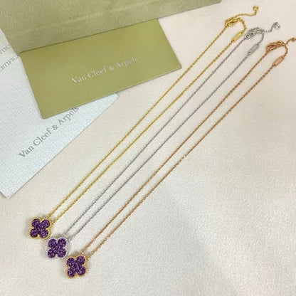[⭐Clover Jewelry]NEW 15MM PURPLE SAND-GOLD FOUR-LEAF CLOVER NECKLACE