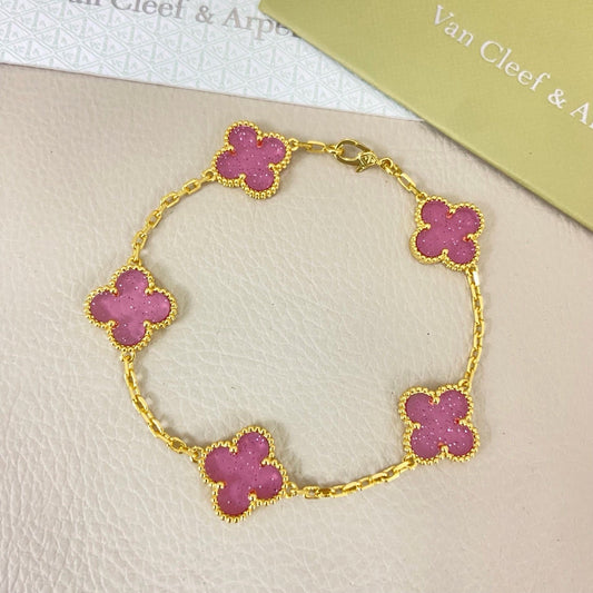 [⭐Clover Jewelry]NEW BUBBLE PINK ENAMEL 5-FLOWER BRACELET