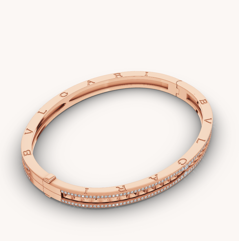 [⭐Clover Jewelry]ZERO 1 SPIRAL AND PAVED DIAMOND PINK GOLD BRACELET