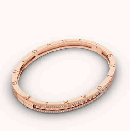 [⭐Clover Jewelry]ZERO 1 SPIRAL AND PAVED DIAMOND PINK GOLD BRACELET