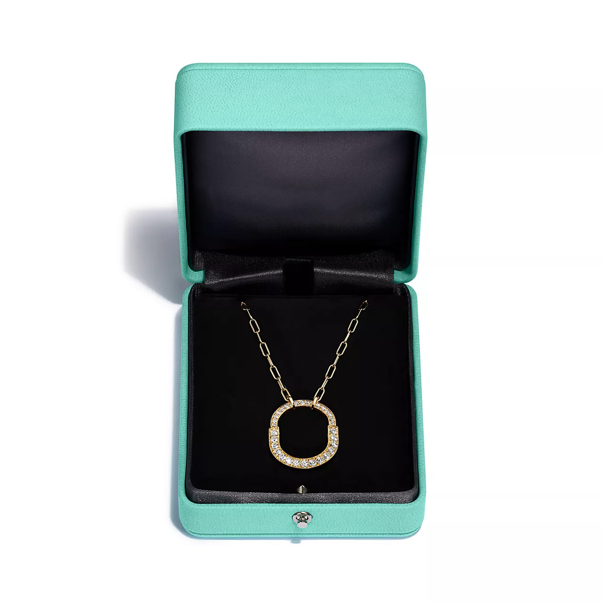 [Clover Jewelry]LOCK NECKLACE MEDIUM PENDANT GOLD PAVED DIAMONDS