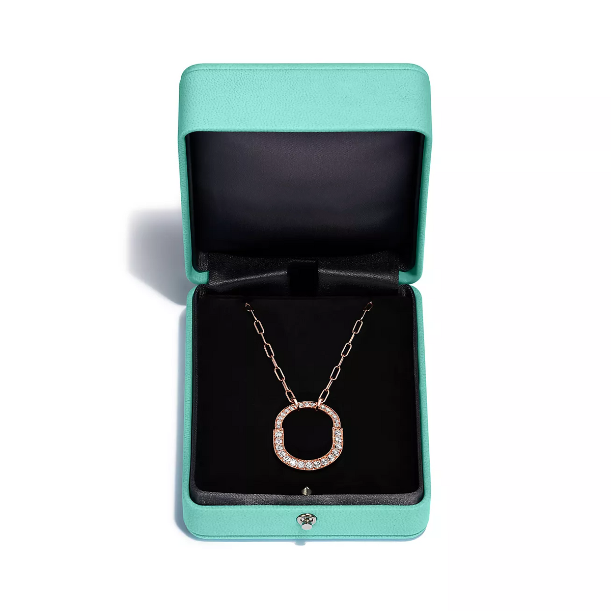 [Clover Jewelry]LOCK NECKLACE MEDIUM PENDANT PINK GOLD PAVED DIAMONDS