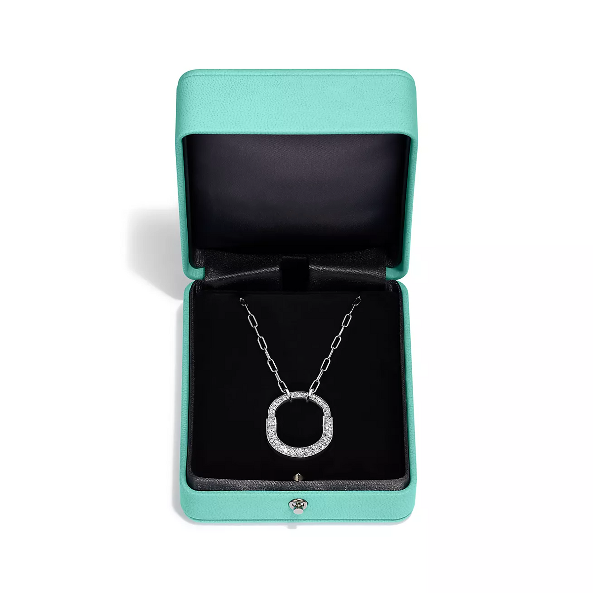 [Clover Jewelry]LOCK NECKLACE MEDIUM PENDANT SILVER PAVED DIAMONDS