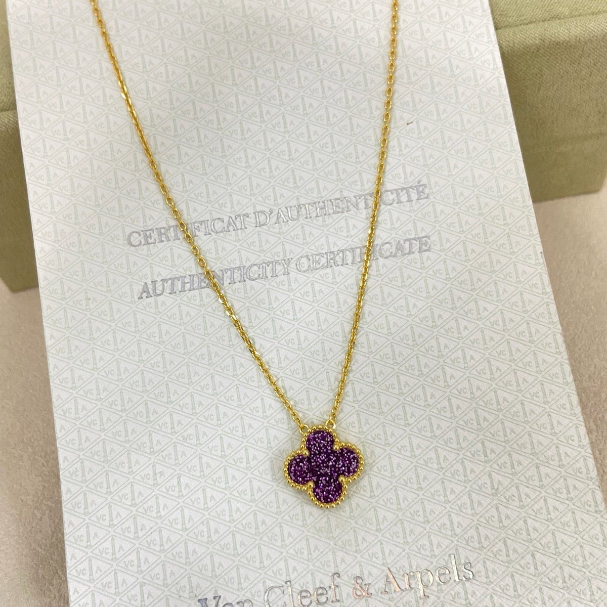 [⭐Clover Jewelry]NEW 15MM PURPLE SAND-GOLD FOUR-LEAF CLOVER NECKLACE