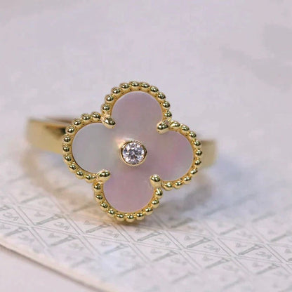 [⭐Clover Jewelry]CLOVER PINK MOP RING GOLD DIAMOND