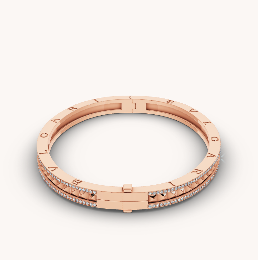 [⭐Clover Jewelry]ZERO 1 SPIRAL AND PAVED DIAMOND PINK GOLD BRACELET