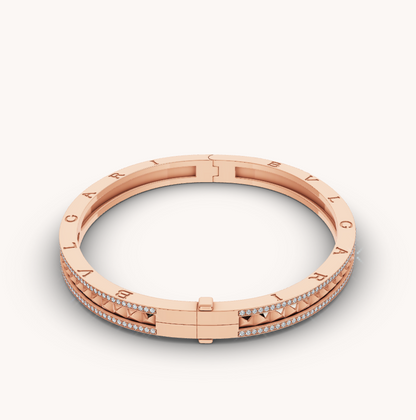[⭐Clover Jewelry]ZERO 1 SPIRAL AND PAVED DIAMOND PINK GOLD BRACELET