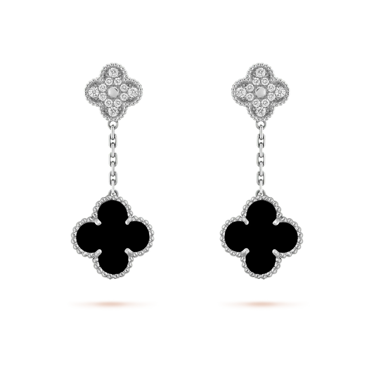 [⭐Clover Jewelry]CLOVER 2 MOTIFS  DIAMOND ONYX EARRINGS SILVER