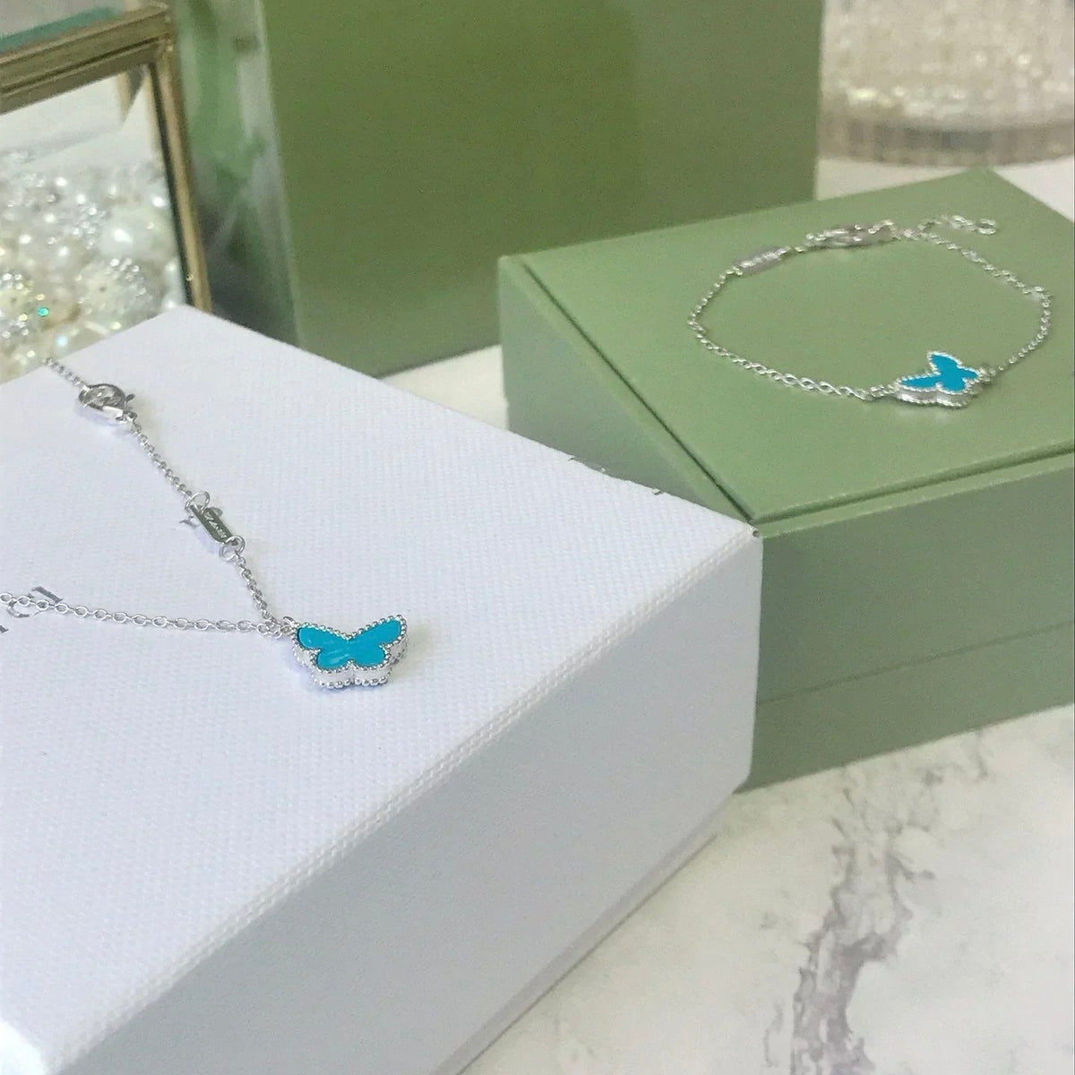 [⭐Clover Jewelry]BUTTERFLY TURQUOISE BUTTERFLY BRACELET SILVER