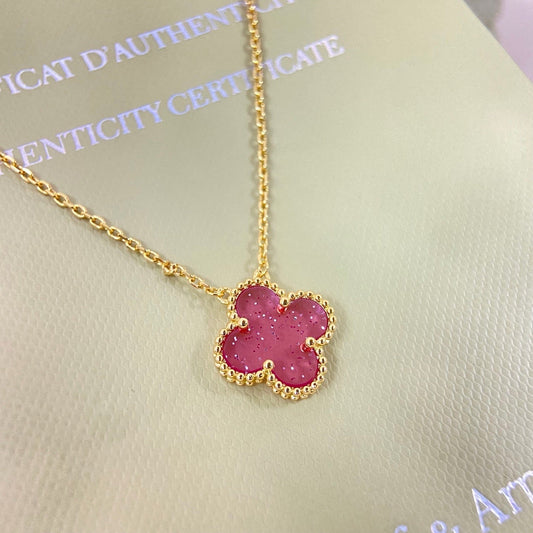 [⭐Clover Jewelry]15MM BUBBLE PINK ENAMEL SINGLE-FLOWER FOUR-LEAF CLOVER NECKLACE