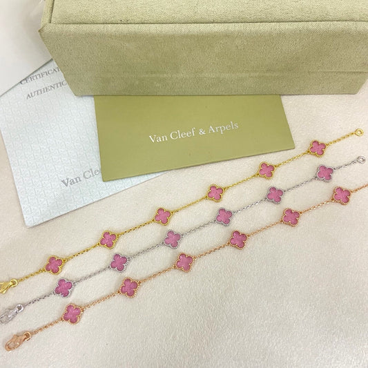 [⭐Clover Jewelry]2026 NEW CLOVER 6 MOTIF BUBBLE PINK ENAMEL BRACELET