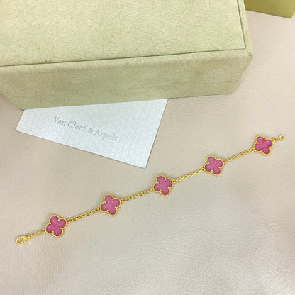 [⭐Clover Jewelry]NEW BUBBLE PINK ENAMEL 5-FLOWER BRACELET