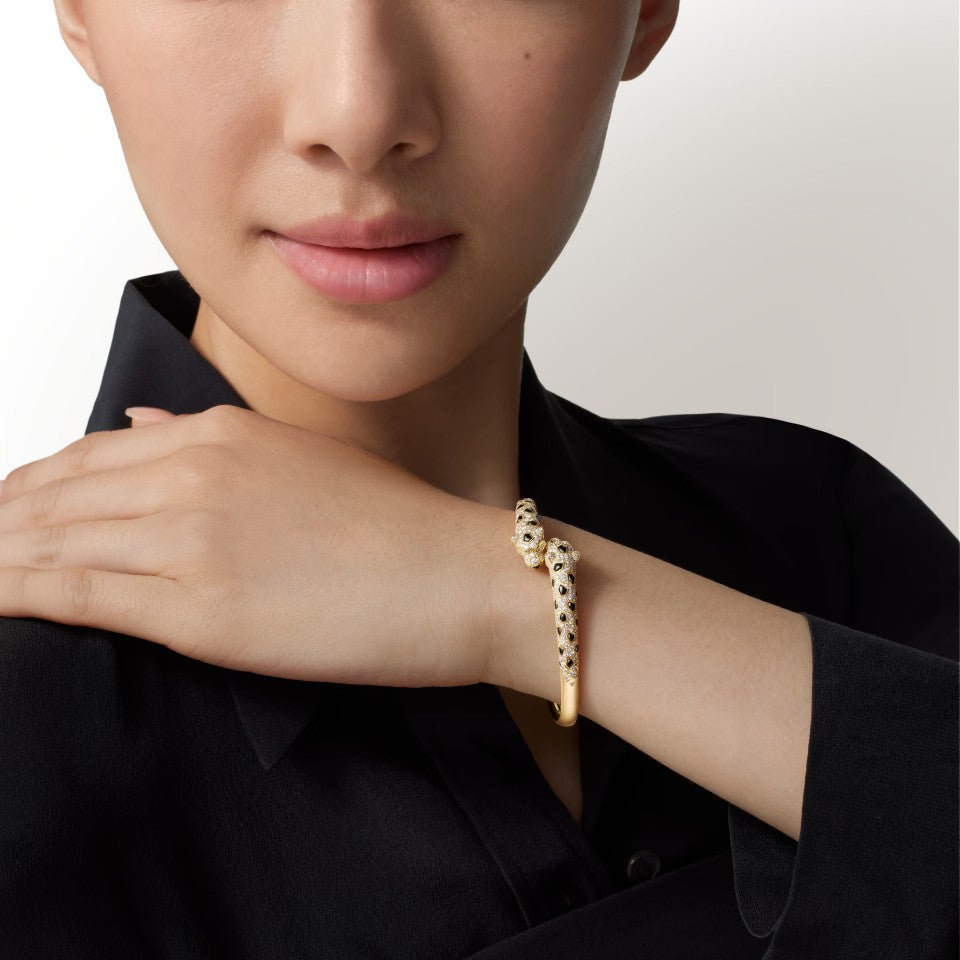 [⭐Clover Jewelry]PANTHERE DOUBLE HEADED HALF DIAMOND OPEN BRACELET