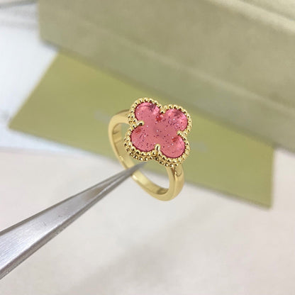 [⭐Clover Jewelry]NEW ROSE QUARTZ FOUR-LEAF CLOVER RING