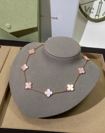 [⭐Clover Jewelry Jewellery] Pink Necklace with Ten Clover Designs