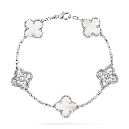 [⭐Clover Jewelry]CLOVER WHITE PEARL MOP 5 MOTIF BRACELET COLLECTION