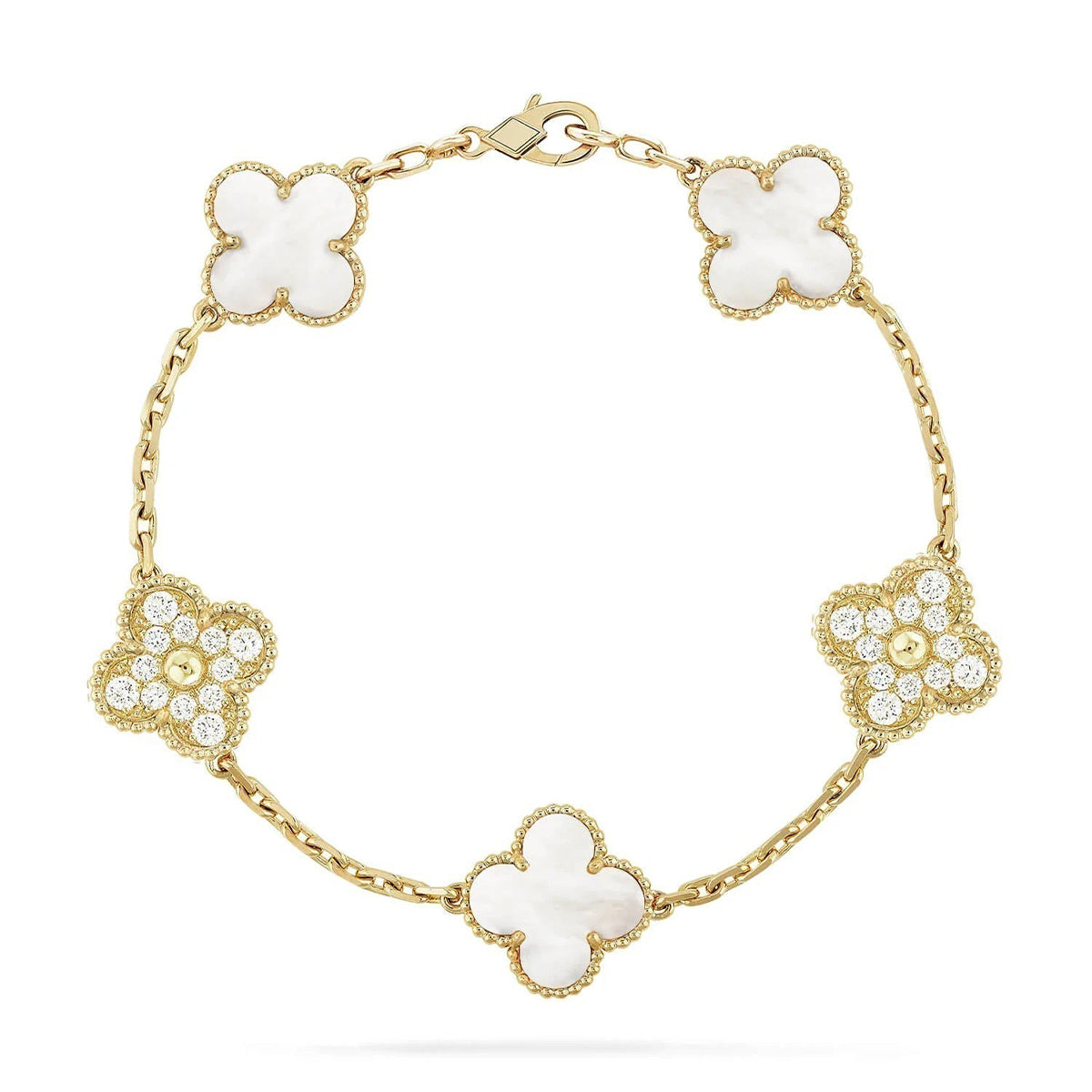 [⭐Clover Jewelry]CLOVER WHITE PEARL MOP 5 MOTIF BRACELET COLLECTION