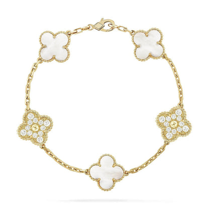 [⭐Clover Jewelry]CLOVER WHITE PEARL MOP 5 MOTIF BRACELET COLLECTION