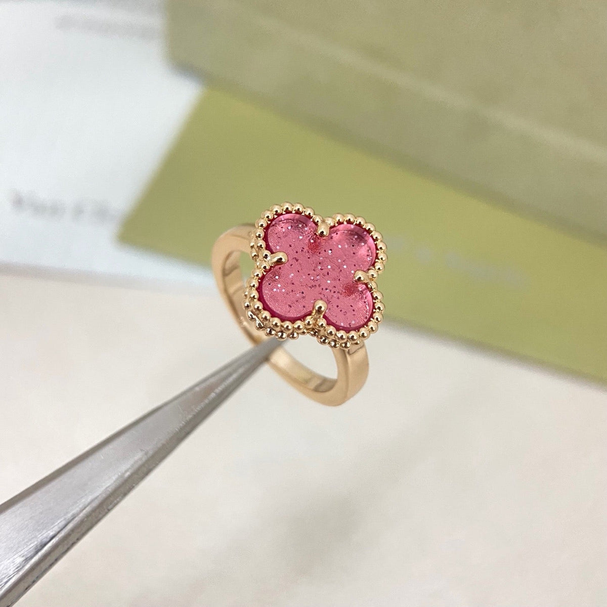 [⭐Clover Jewelry]NEW ROSE QUARTZ FOUR-LEAF CLOVER RING