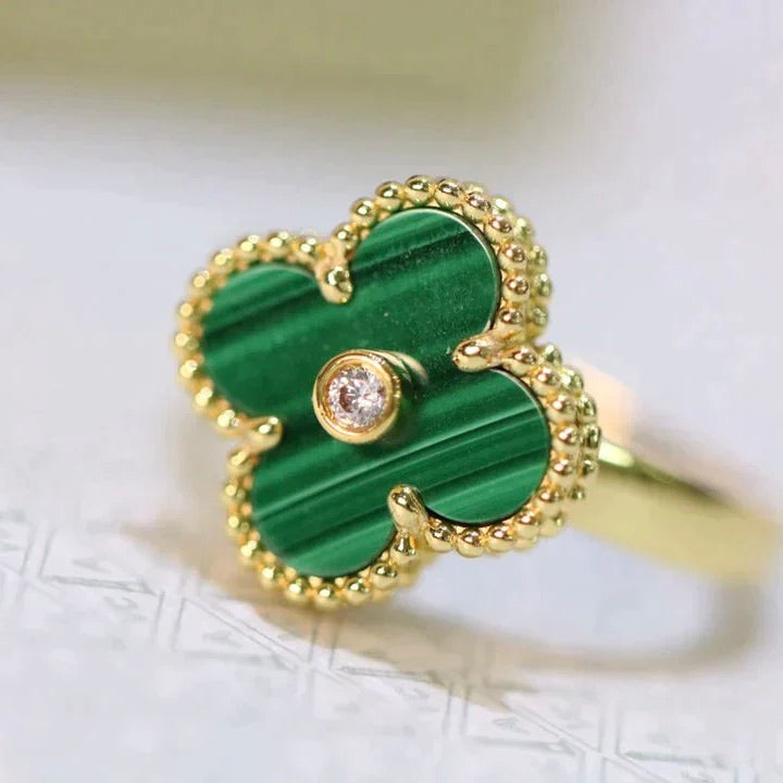 [⭐Clover Jewelry]CLOVER MALACHITE RING GOLD DIAMOND