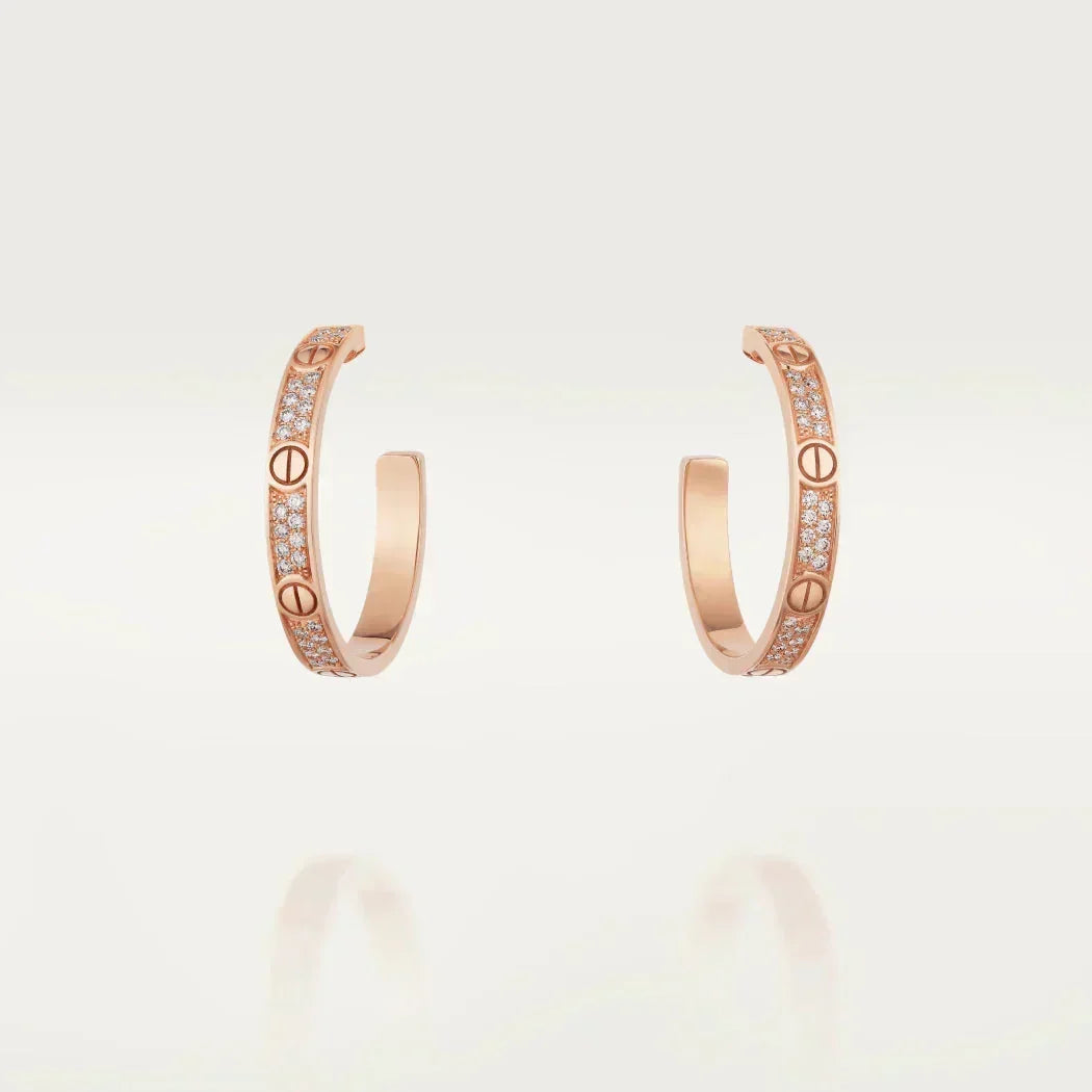 [⭐Clover Jewelry]LOVE DIAMOND PINK GOLD HOOP EARRINGS