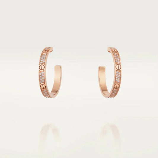 [⭐Clover Jewelry]LOVE DIAMOND PINK GOLD HOOP EARRINGS