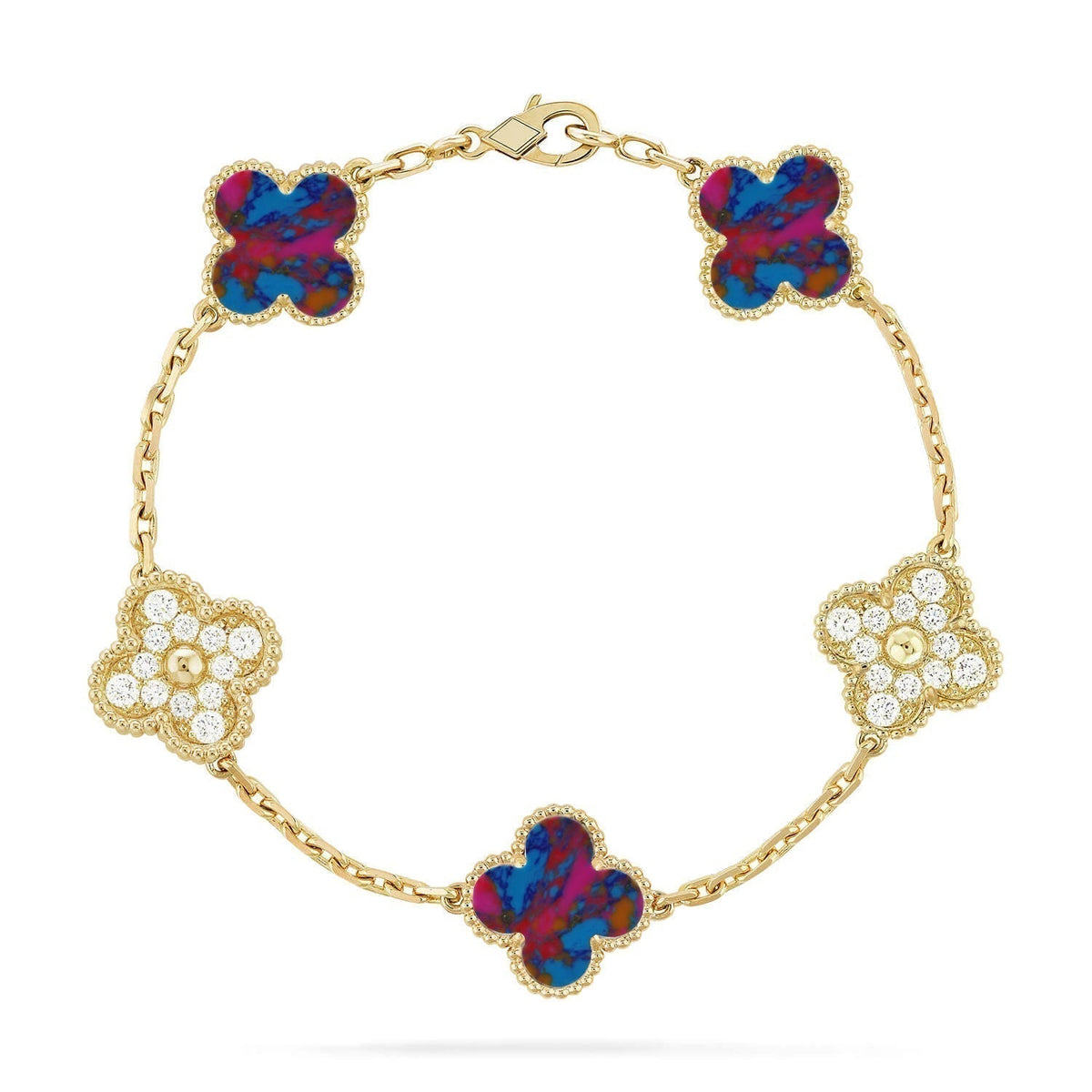 [⭐Clover Jewelry]CLOVER 5 MOTIF COLOR GEMSTONES BRACELET COLLECTION