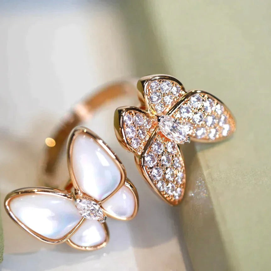 [⭐Clover Jewelry]TWIN BUTTERFLY DIAMOND MOP RING