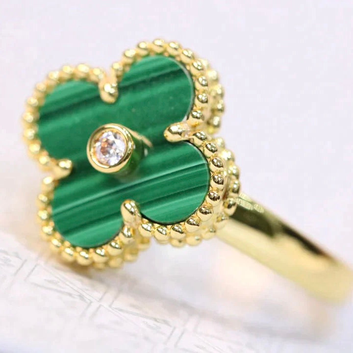 [⭐Clover Jewelry]CLOVER MALACHITE RING GOLD DIAMOND