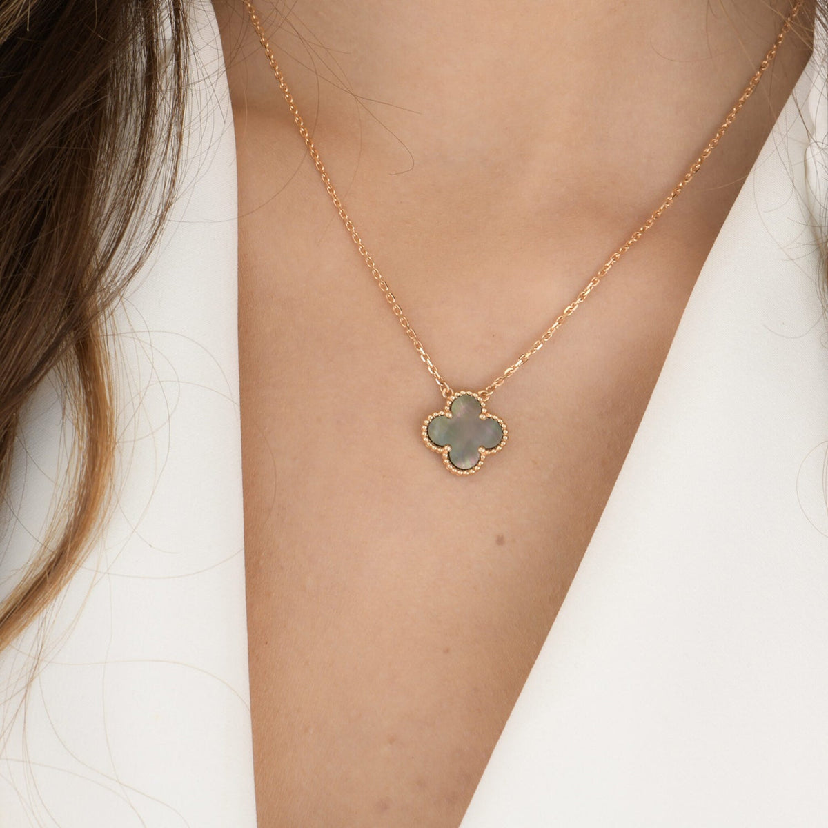 [⭐Clover Jewelry]CLOVER 15MM  GRAY MOTHER OF PEARL NECKLACE