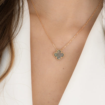 [⭐Clover Jewelry]CLOVER 15MM  GRAY MOTHER OF PEARL NECKLACE