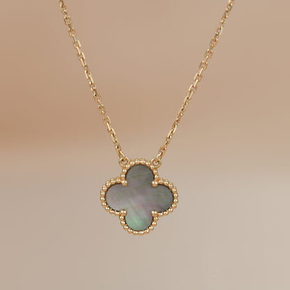 [⭐Clover Jewelry]CLOVER 15MM  GRAY MOTHER OF PEARL NECKLACE