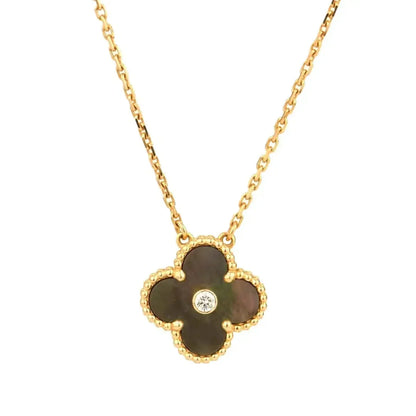 [⭐Clover Jewelry]CLOVER 15MM DIAMOND AND MOTHER-OF-GREY NECKLACE