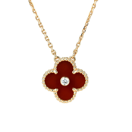 [⭐Clover Jewelry]CLOVER 15MM DIAMOND CARNELIAN NECKLACE