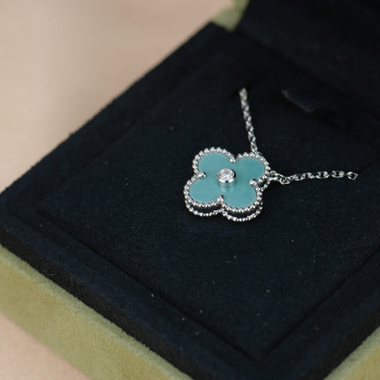 [⭐Clover Jewelry]CLOVER 15MM DIAMOND SVRES PORCELAIN  NECKLACE SILVER