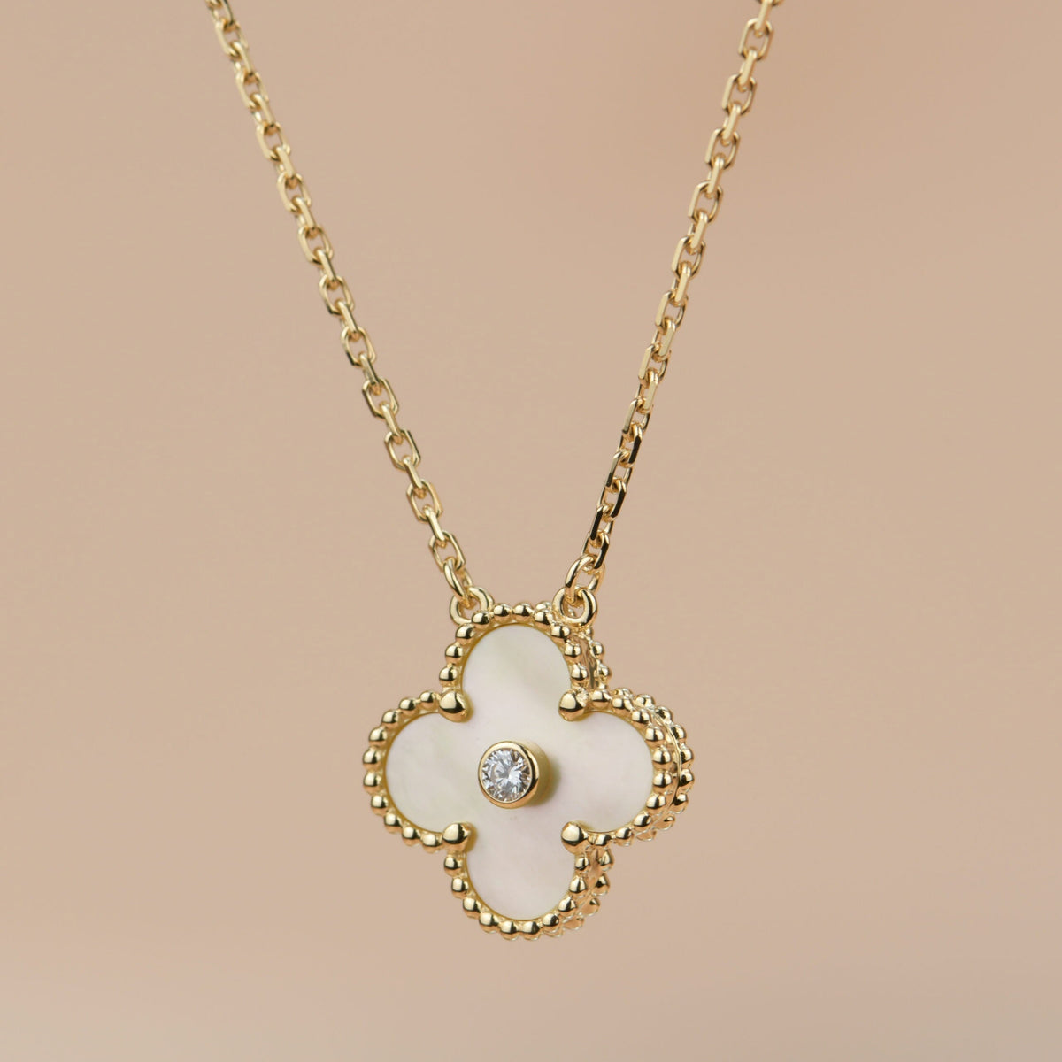 [⭐Clover Jewelry]CLOVER 15MM DIAMOND GOLD MOTHER OF PEARL NECKLACE