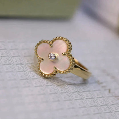 [⭐Clover Jewelry]CLOVER PINK MOP RING GOLD DIAMOND
