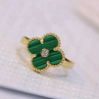 [⭐Clover Jewelry]CLOVER MALACHITE RING GOLD DIAMOND