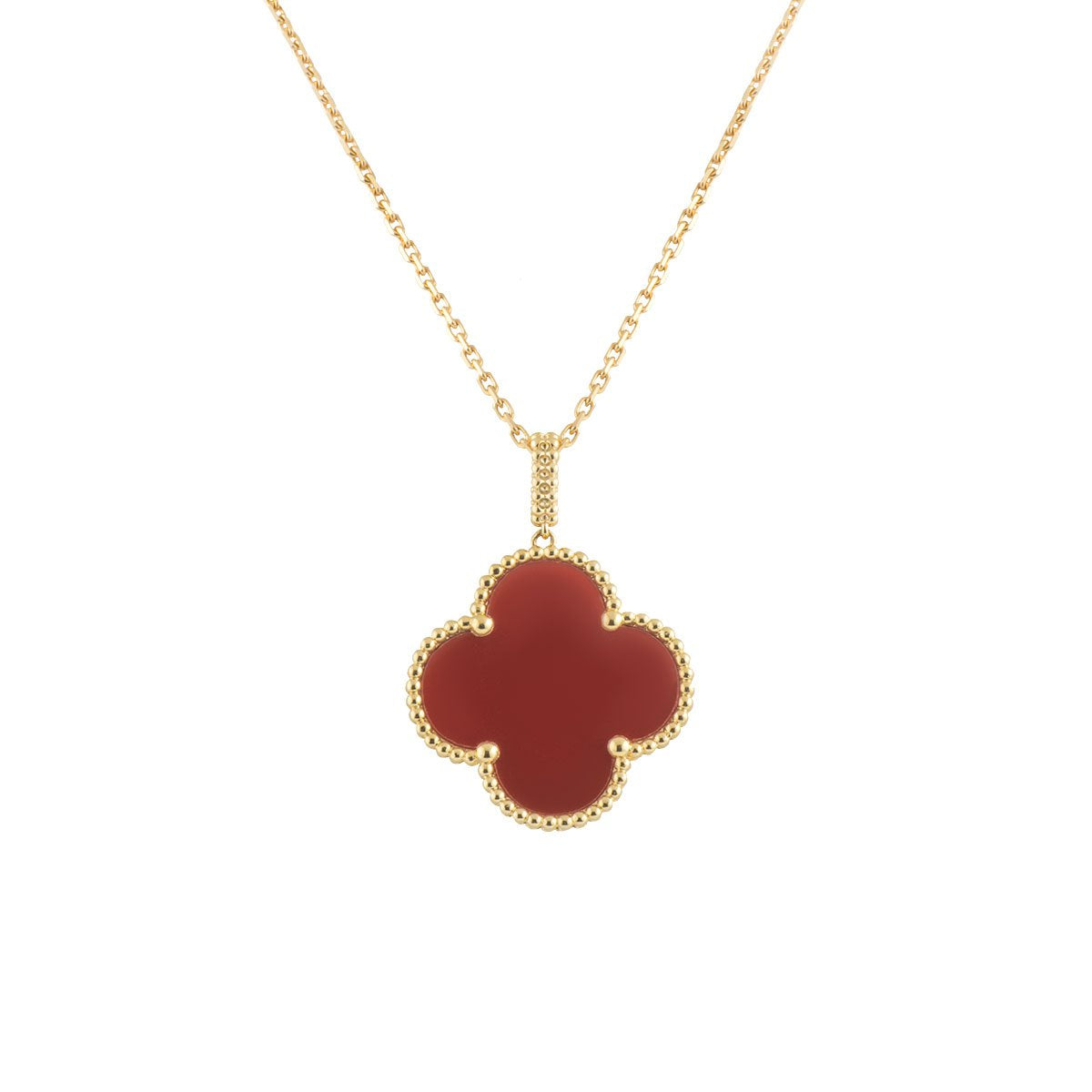 [⭐Clover Jewelry]CLOVER 25MM NECKLACE GOLD CARNELIAN