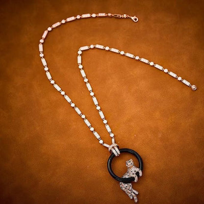 [⭐Clover Jewelry jewelrys]NEW BLACK CIRCLE PANTHER FULL DIAMOND NECKLACE