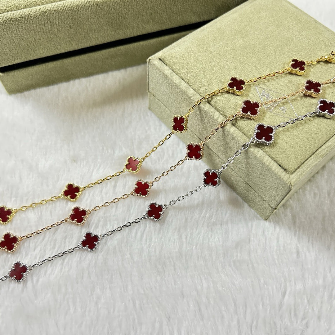 [⭐Clover Jewelry]CLOVER 6 MOTIF RED AGATE BRACELET